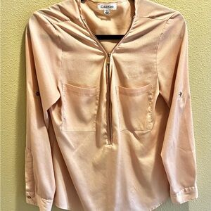 CK Half zip silky blouse